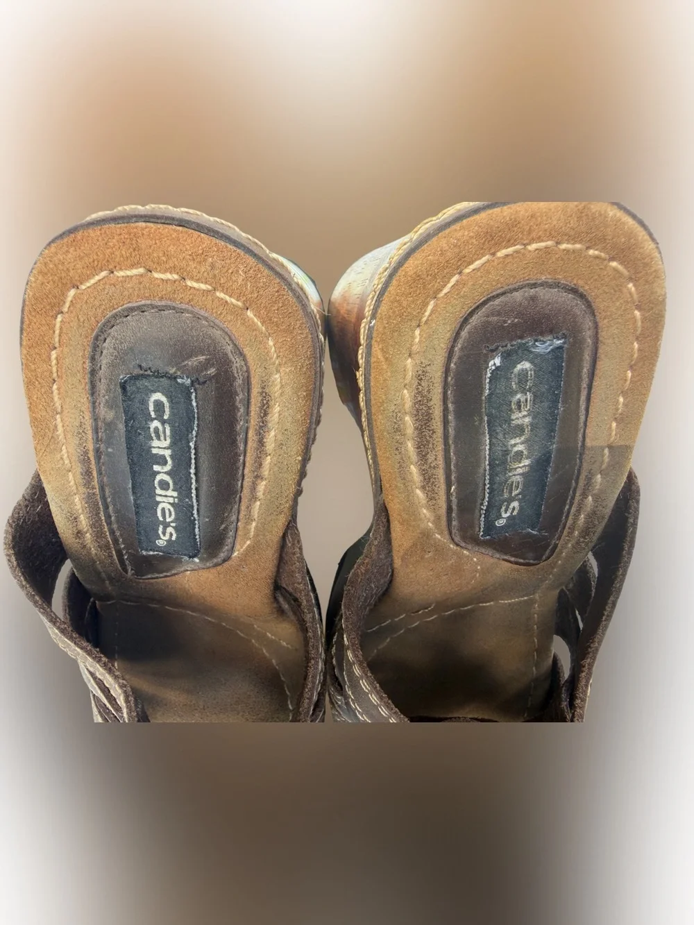 Candie's Vintage Y2K 90’s Leather Chunky Platform Wooden Block Heel- Size 8.5
